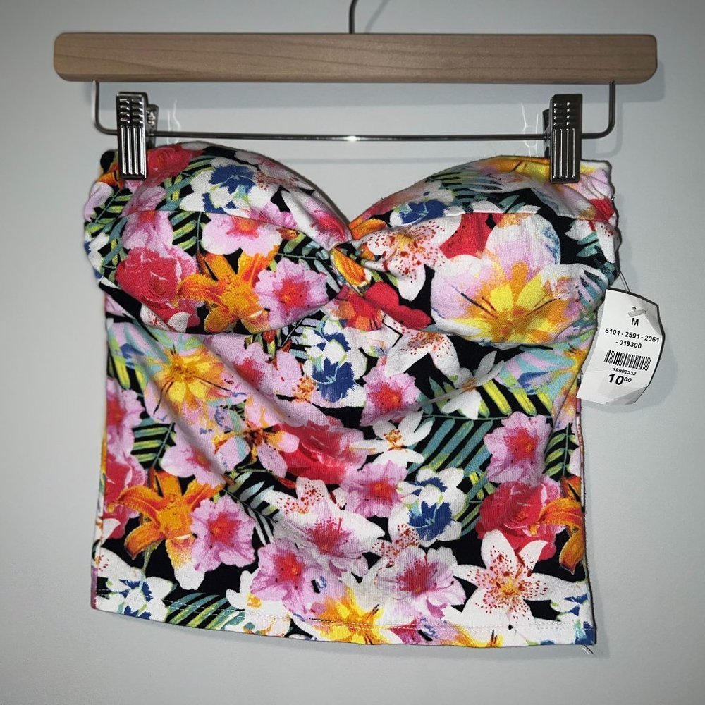 NWT Tropical Floral Beach Summer Cropped Bandeau Tube Top - Picture 2 of 5